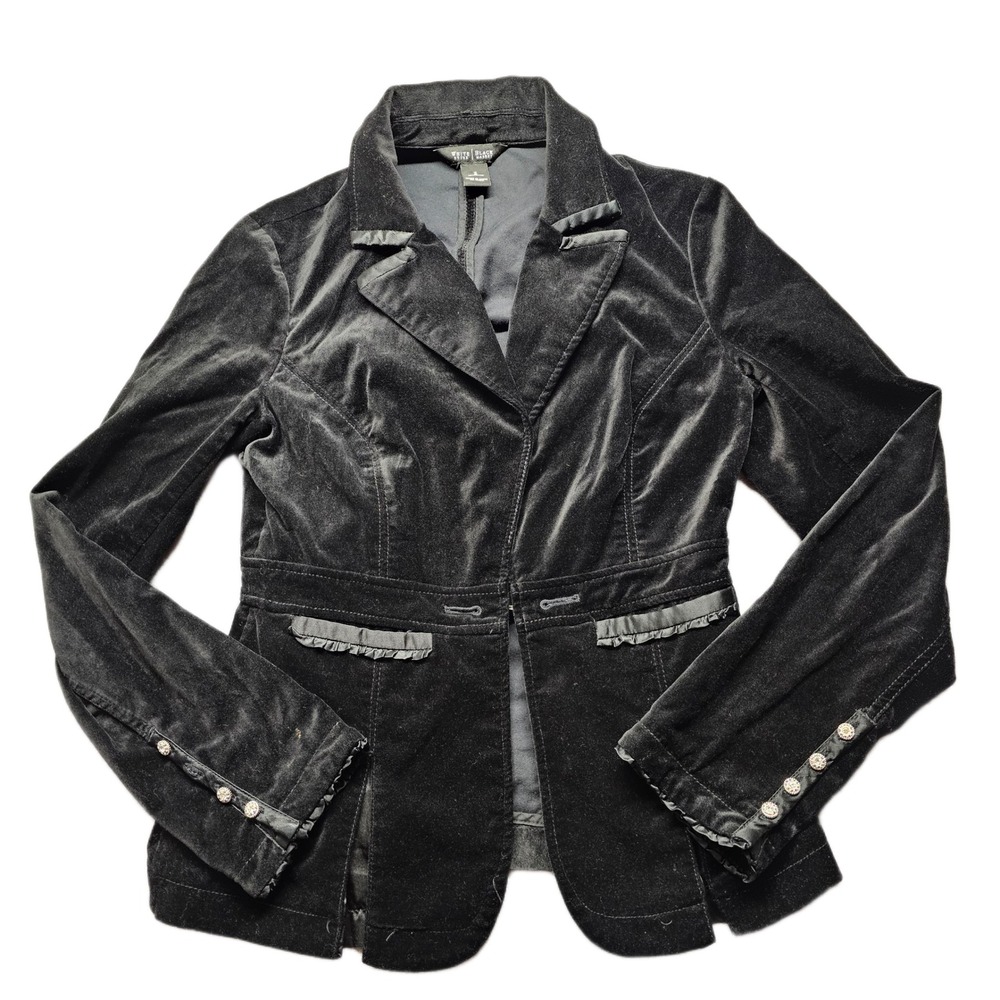 White House Black Market Blazer Jacket Womens Size 2 Black Velvet Crystal Button